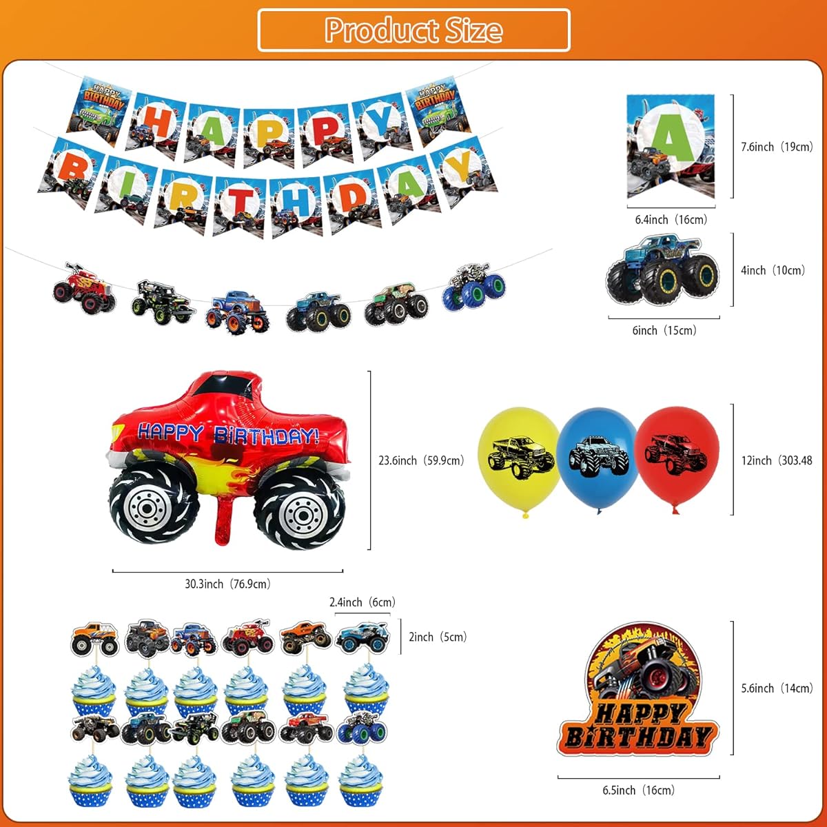 Truck Birthday Party Supplies Truck Party Decorations Truck Birthday Banner with Truck Shape Balloons and Cake Topper for Kids Birthday Party