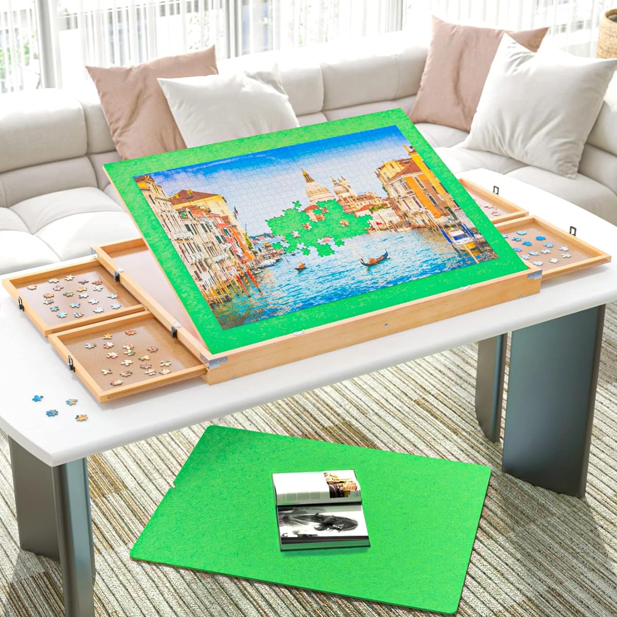 1500 Piece Puzzle Board with Drawer Adjustable Puzzle Table with Cover 3 Angle Jigsaw Puzzle Table for Adults Wooden Jigsaw Puzzle Board