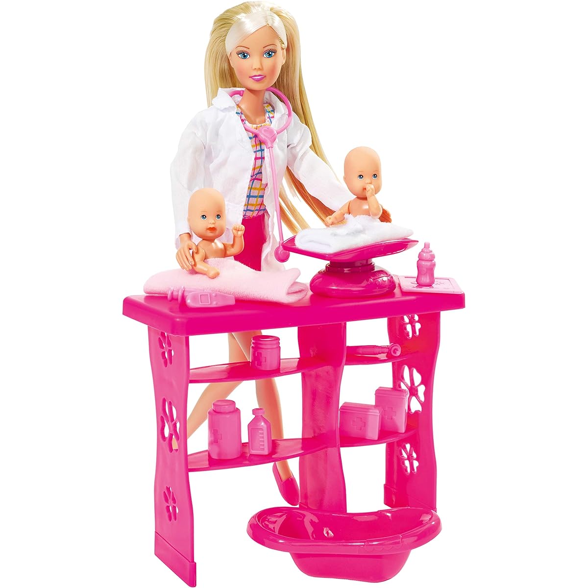 Simba Toys Steffi Love Baby Doctor Playset with Baby Scale, Baby Bath with Observation Stand, Encourages Pretend Play, Ages 3+
