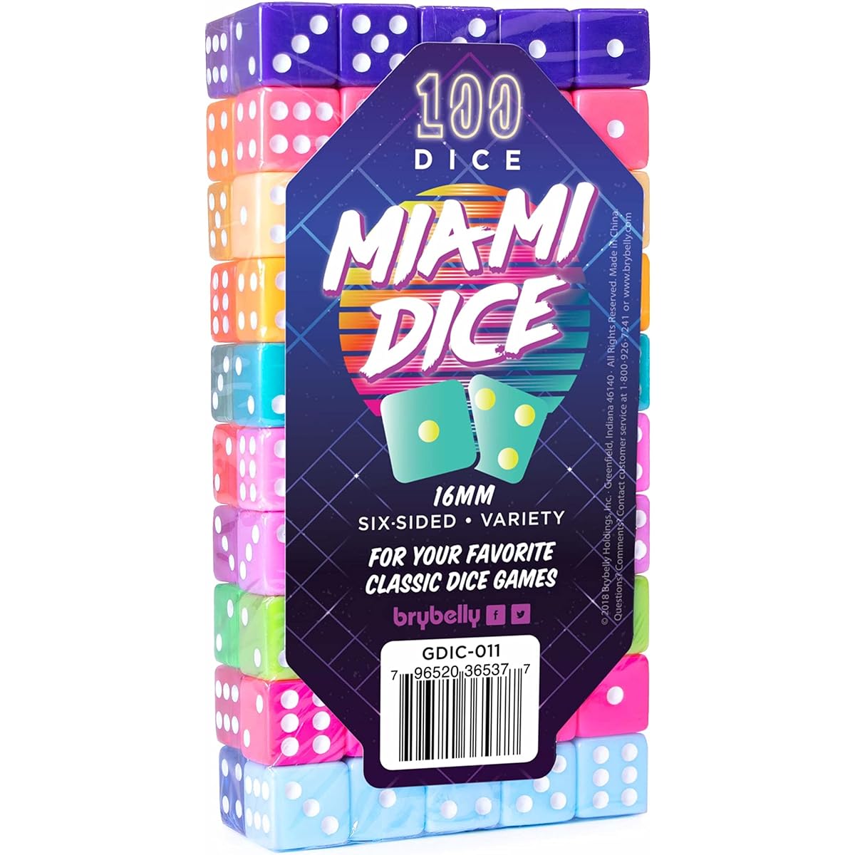 Miami Dice - 100 Retro 80s Translucent & Solid Coloured Dice, 16mm Classic Family Pack for Board Games, and Teaching Math