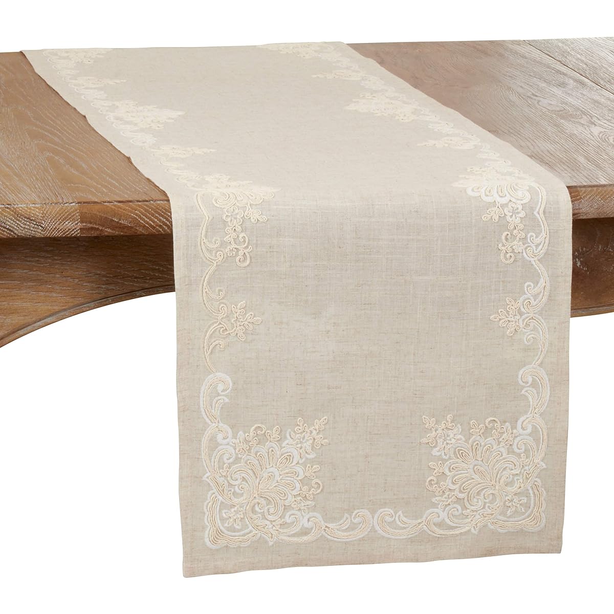 SARO LIFESTYLE Valentine Collection Embroidered Design Table Runner 16" x 72", Natural