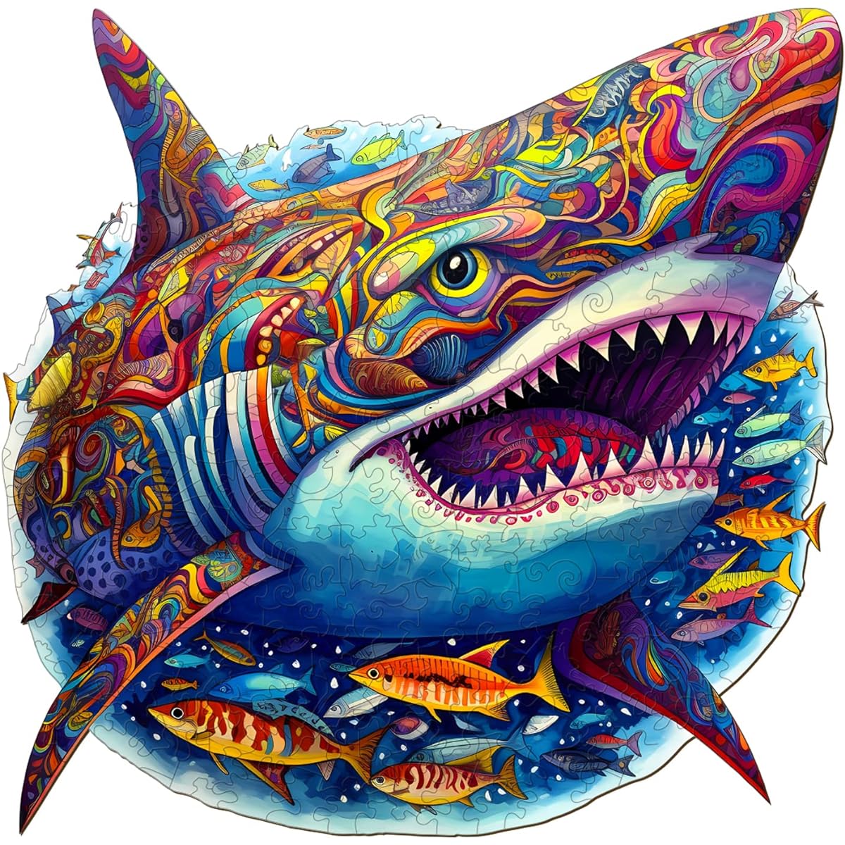 WOODBESTS Wooden Puzzle for Adults Shark Puzzle Large 300 Pieces 15.7" x 15.5" Beautiful Wooden Box Wooden Jigsaw Puzzle Unique Shape Birthday Gift for Adults and Kids Family Game