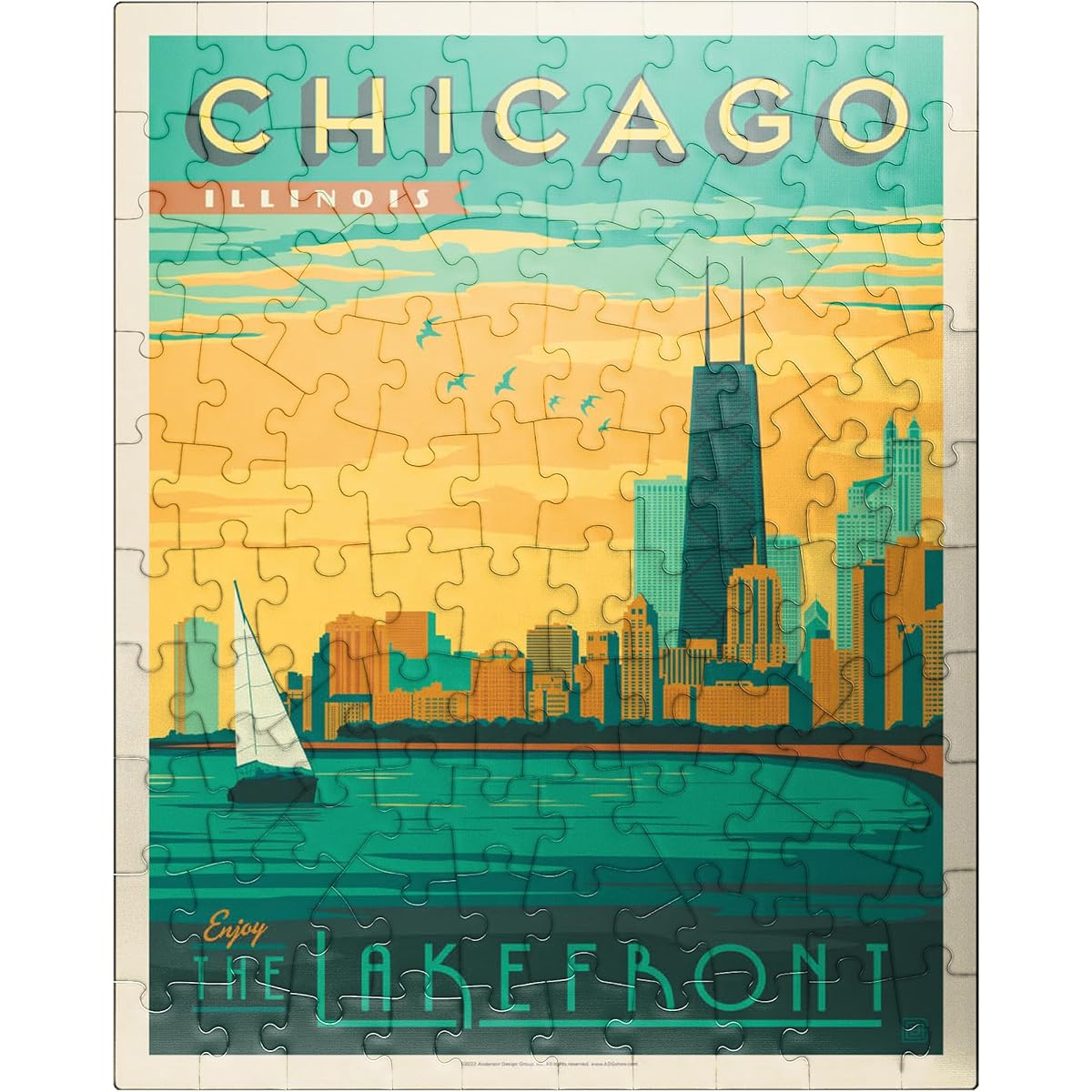 Chicago: Lakefront, Vintage Poster - Premium 100 Piece Jigsaw Puzzle for Adults