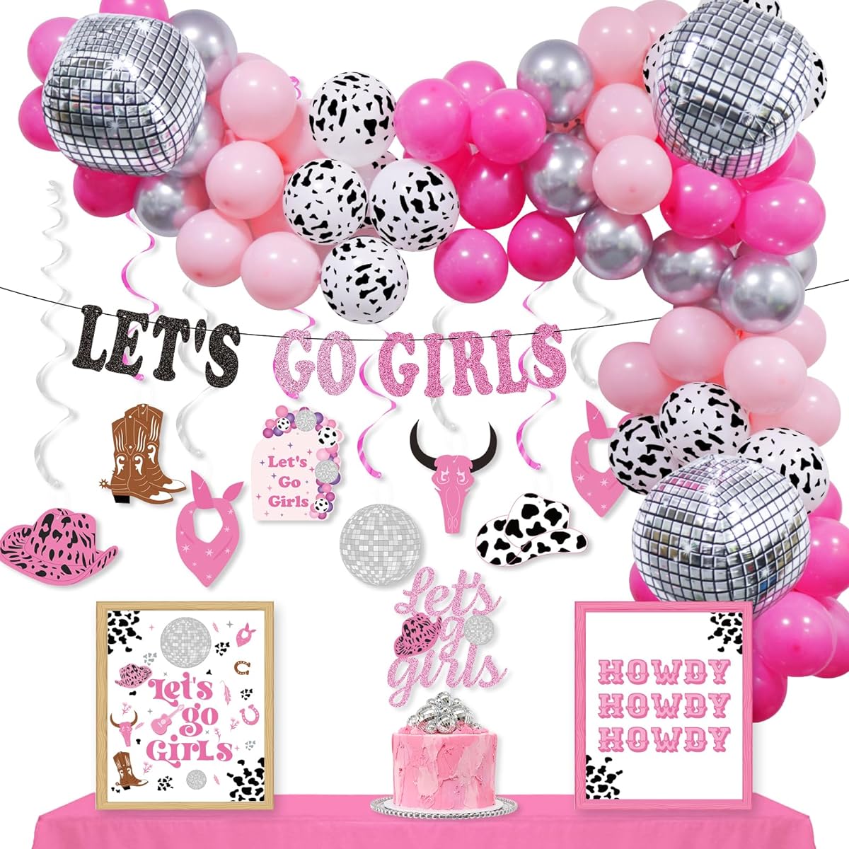 Western Cowgirl Party Decorations Let's Go Girls Cowgirl Bachelorette Party Decor Cowgirl Birthday Decorations Disco Cowgirl Balloon Garland Arch Western Cowgirl Party Hanging Swirls Party Signs Let's Go Girls Banner