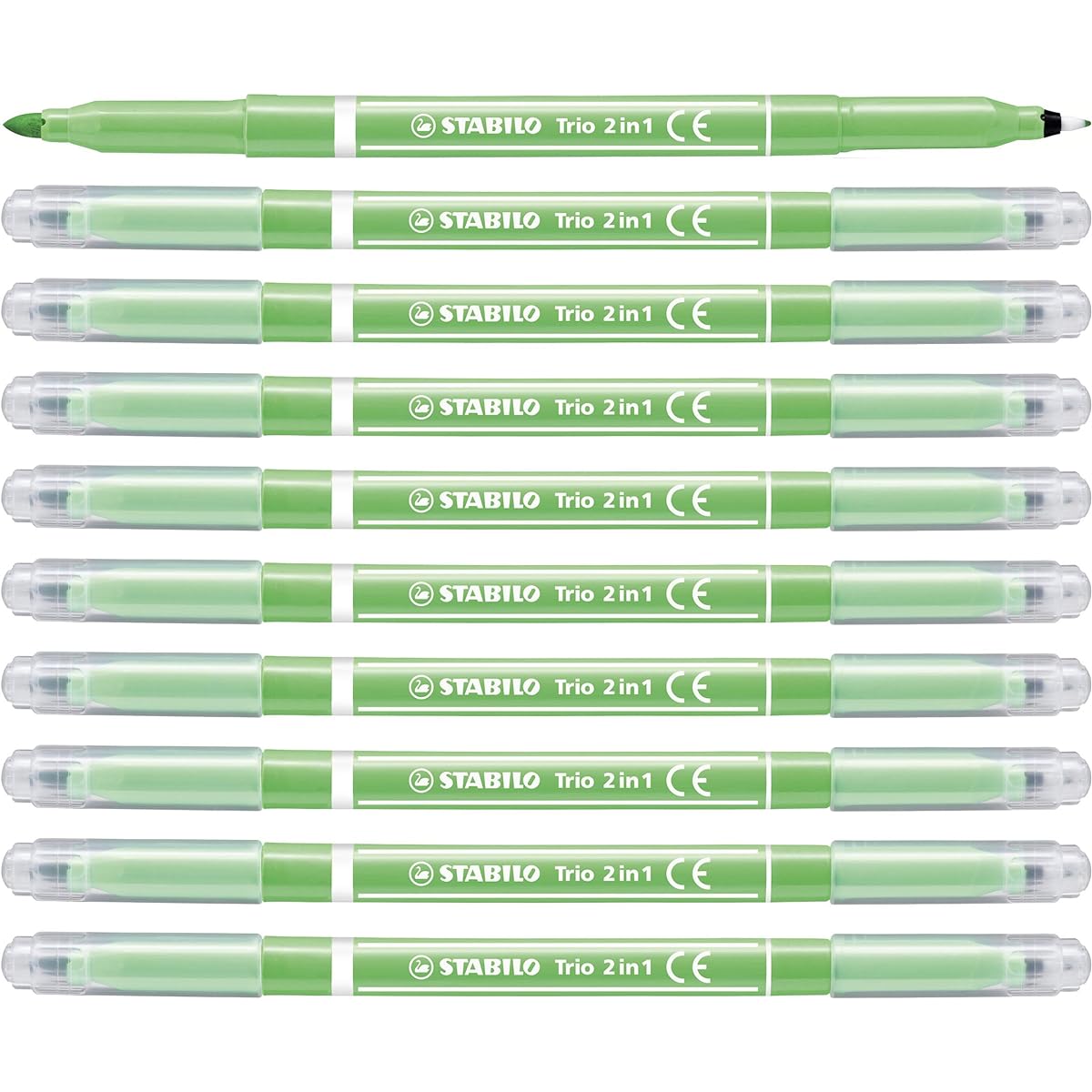 STABILO Fiber Tip Pen and Fineliner - STABILO Trio 2 in 1 - Pack of 10 - Light Green