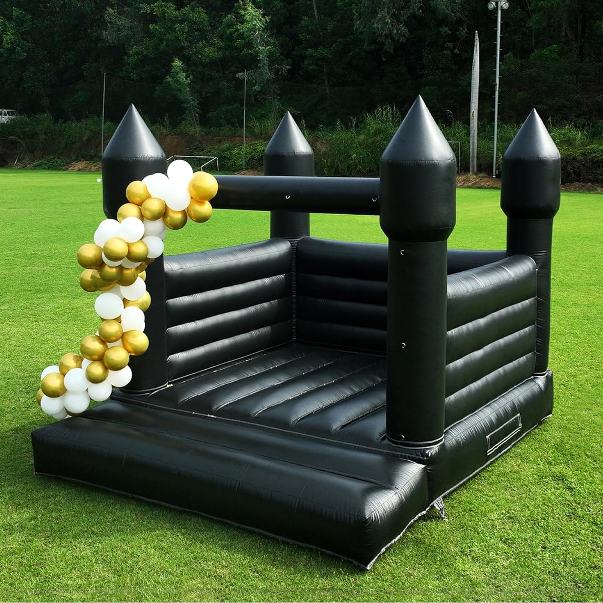 Black Inflatable Bounce House for Outdoor Backyard Wedding Decoration with Blower PVC Inflatable Bouncy Castle House for Kids 3-12 (13ft x 11.5ft x 10ft)