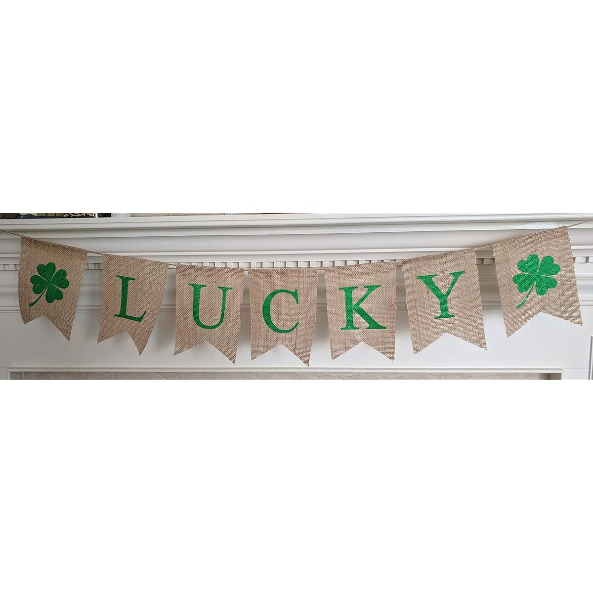 Jolly Jon St. Patrick's Day Lucky Banner Burlap Hanging Garland Decor St. Patrick's Day Party Supplies Ready to Hang Shamrock Decoration Holiday Decorations
