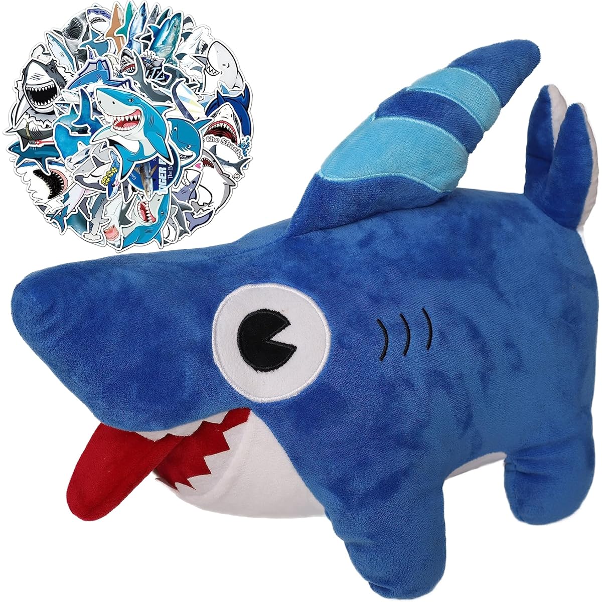 Goulegu Free Shark Stickers 25 Pieces Shark Dog Plush Toy Shark Puppy Animal Stuffed Toy Doll Birthday Gift for Kids Boys Girls (Blue Shark Stuffed Toy) (11 Inch)