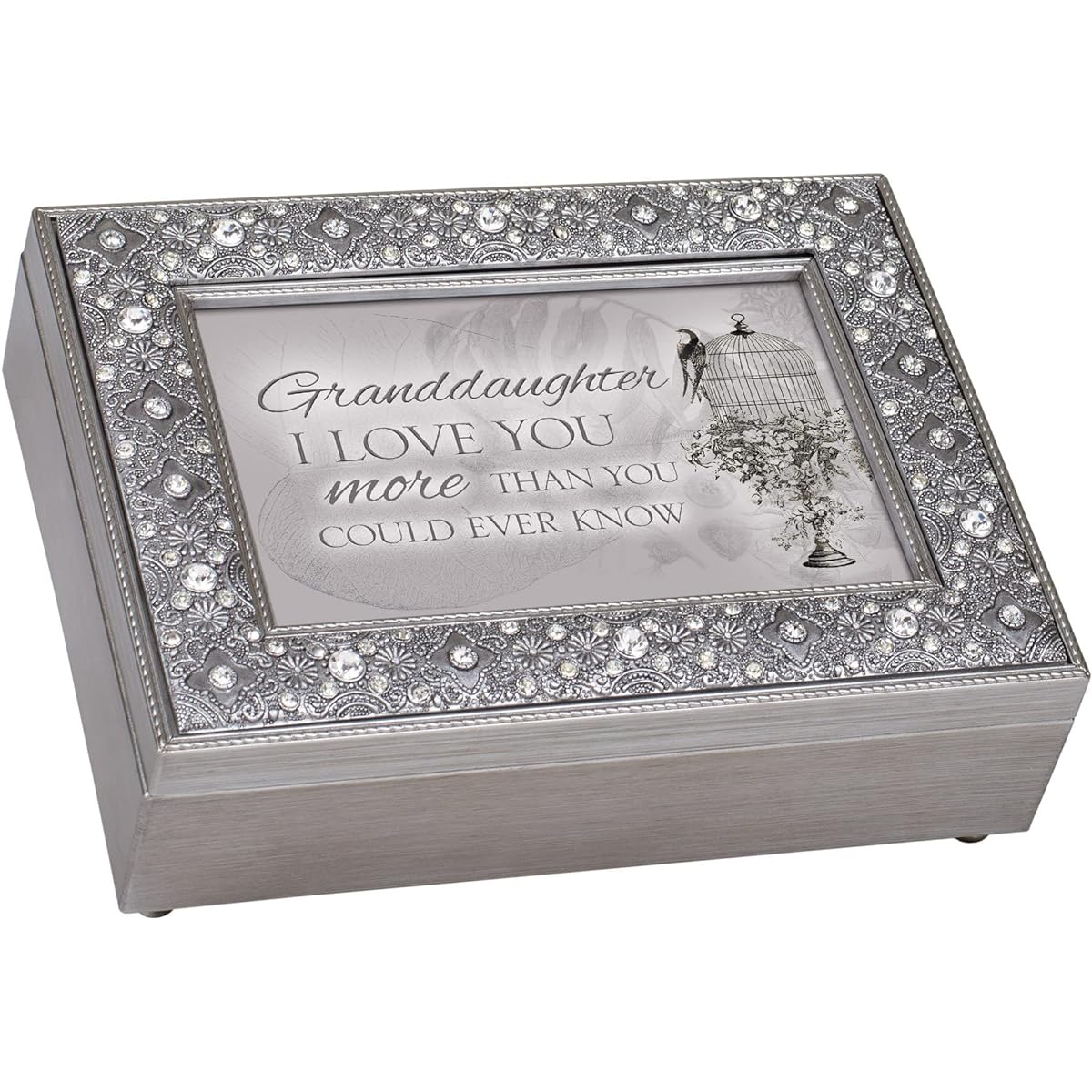 Cottage Garden Granddaughter Love You Filigree Jewel Bead Silver Tone Music Box Plays Edelweiss