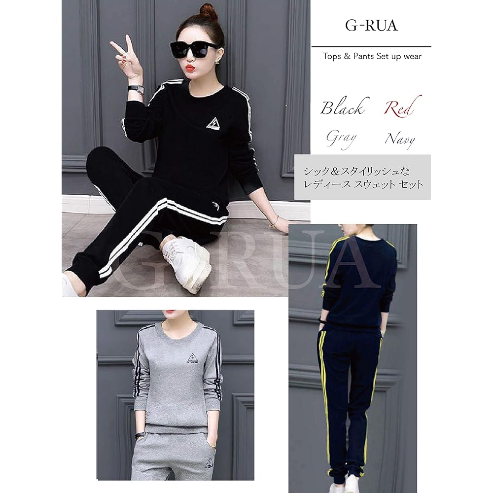 [JILUA] Women's Sweat Jersey M - 3XL Top and Bottom Set Up Long Sleeve Tops Long Pants Loungewear White Black Gray 3 Colors #094