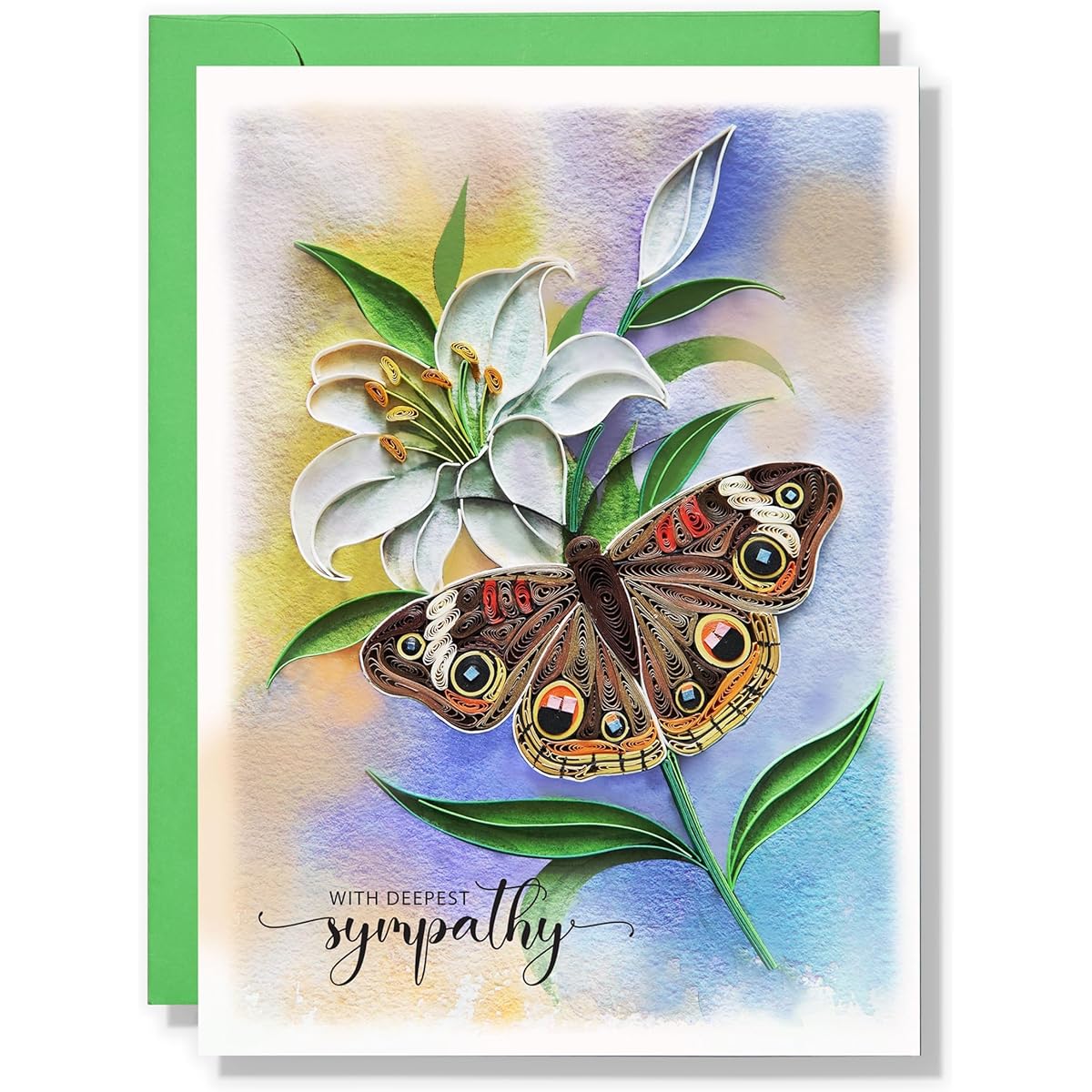 QUILLCRAFT Butterflies and Flowers Deepest Sympathy Greeting Card Quilling Killing Card For Those Who Have Lost a Pet Mom Dad Father Children Grandma Loved Ones (Condolence Butterflies)