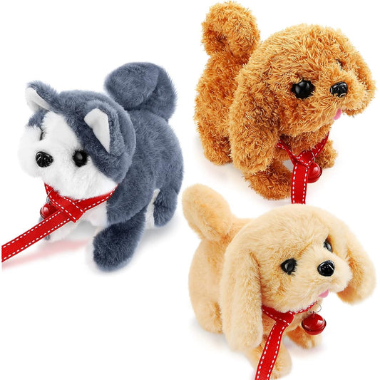 3pcs Plush Dog Toy Electronic Interactive Pet Dog Realistic Dog Walking and Barking Dog Stuffed Animal Realistic Puppy Electric Walking Animal Electronic Pet Gift for Little Teens