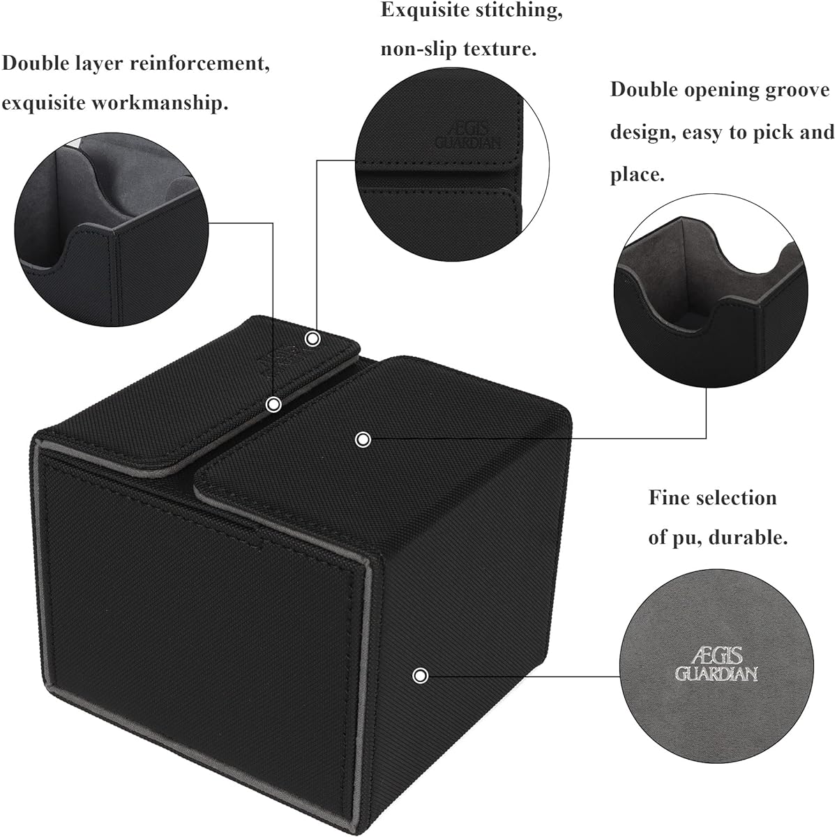ÆGIS GUARDIAN Premium Card Deck Box with 1 Tray Sleeved Card Holder TCG PVC Free Black