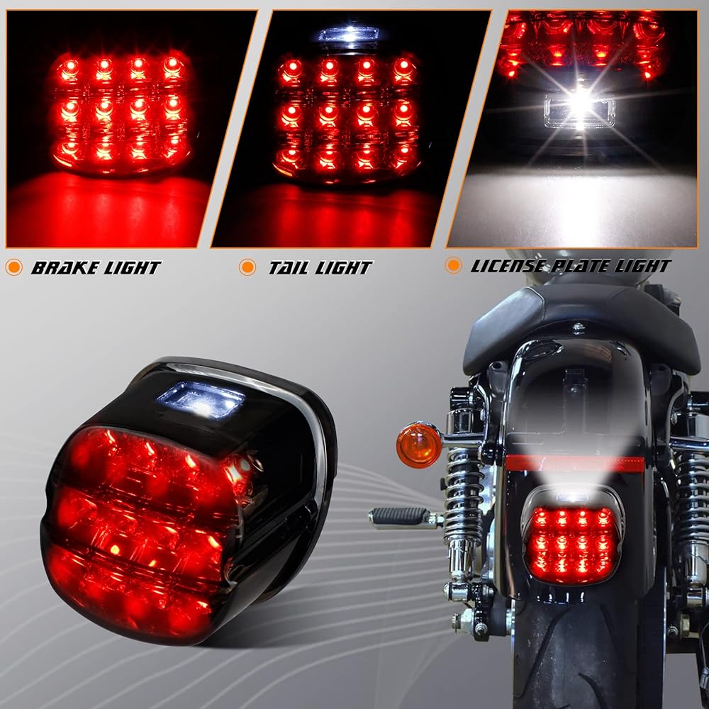 NTHREEAUTO Smoke LED Rear Tail Light Motorcycle Tail Light Brake Driving Compatible with Harley Dyna Road King Electra Glide Street Bob Touring