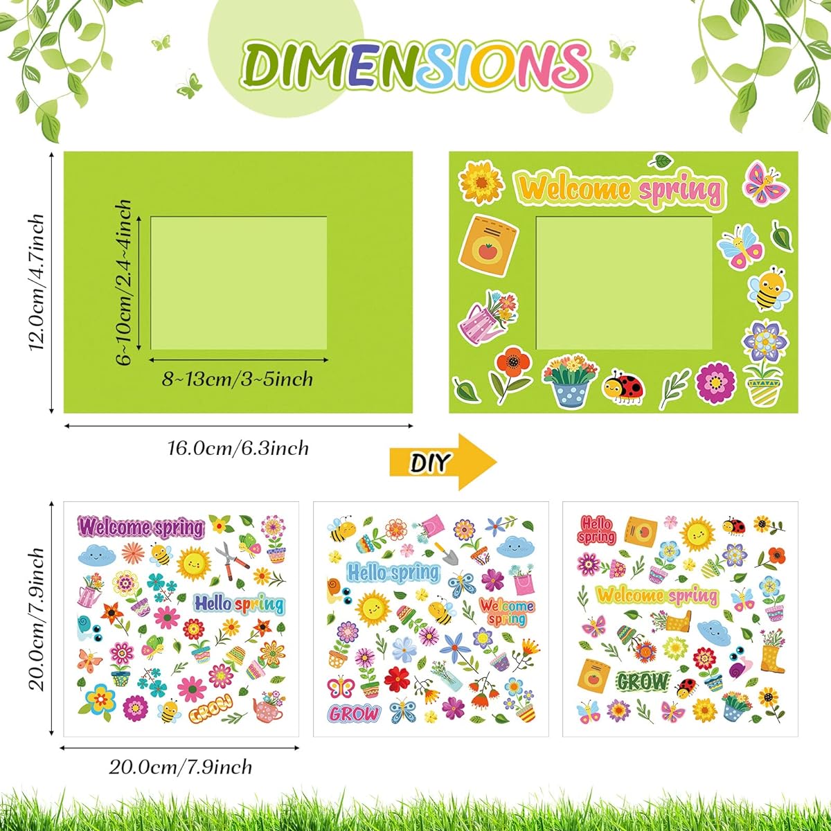 24 Pack Spring Picture Photo Frame Craft Kit Spring DIY Crafts with Stickers Spring Crafts for Kids Spring Classroom Art Activities Spring Gifts Classroom Room Decoration