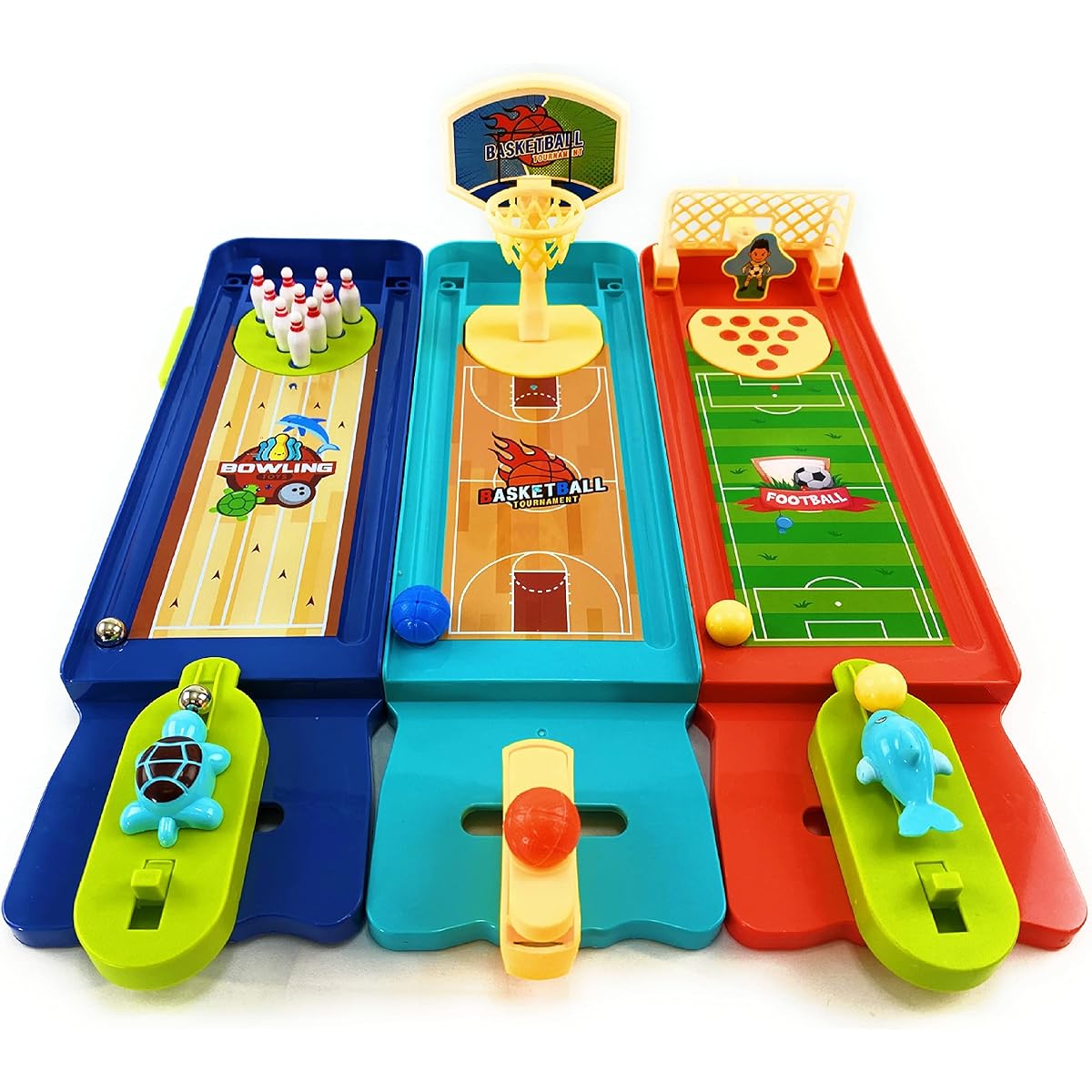 Matty's Toy Stop Mini Tabletop Games (14") Basketball Bowling Soccer (European Football) Gift Set 3 Pack