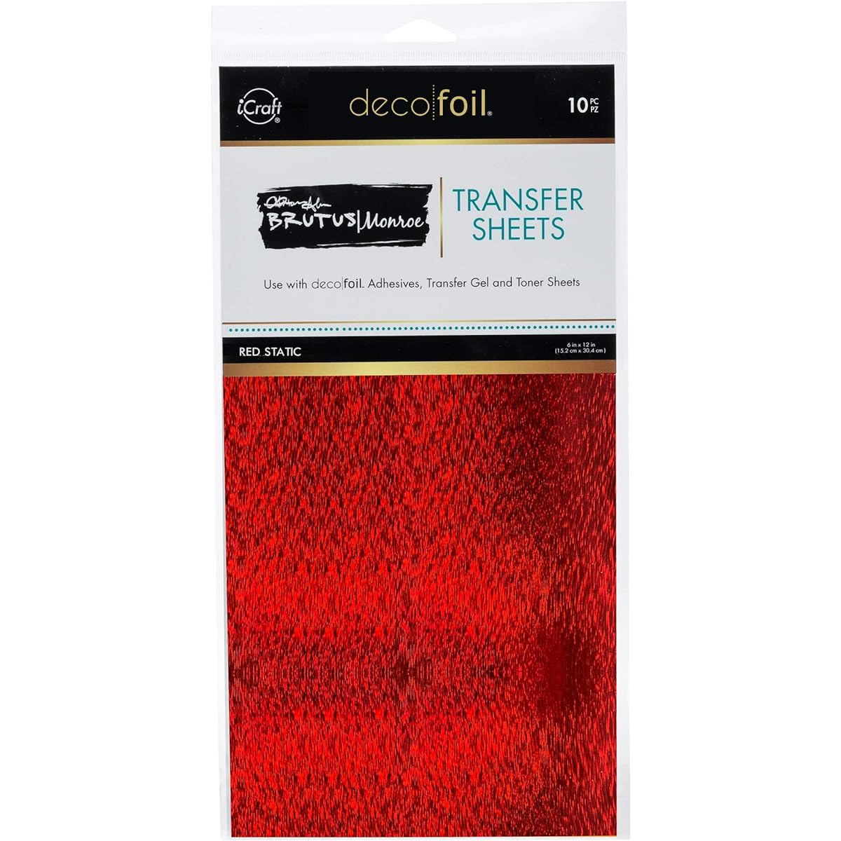 Brutus Monroe iCraft Deco Foil Transfer Sheets 6" x 12", 10 Sheets, Red 19044