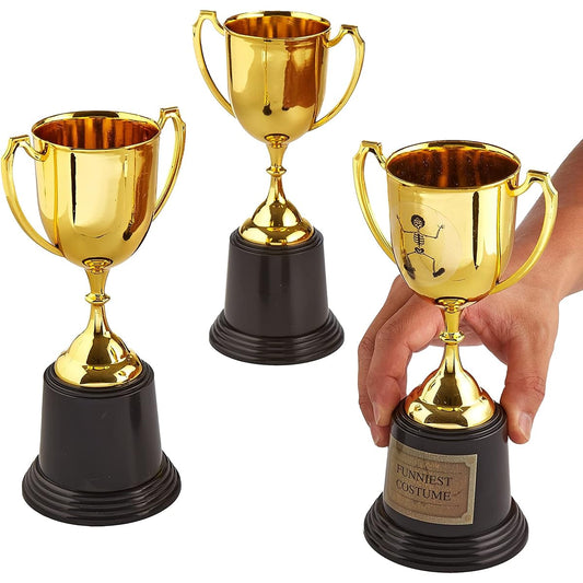 3 Pack Large Halloween Costume Contest Trophies 8.6" x 4.5" Customizable Grand Champion Party Awards & 12 Stickers Costume Party Supplies, Games & Decorations for Home/Work/School/Bar