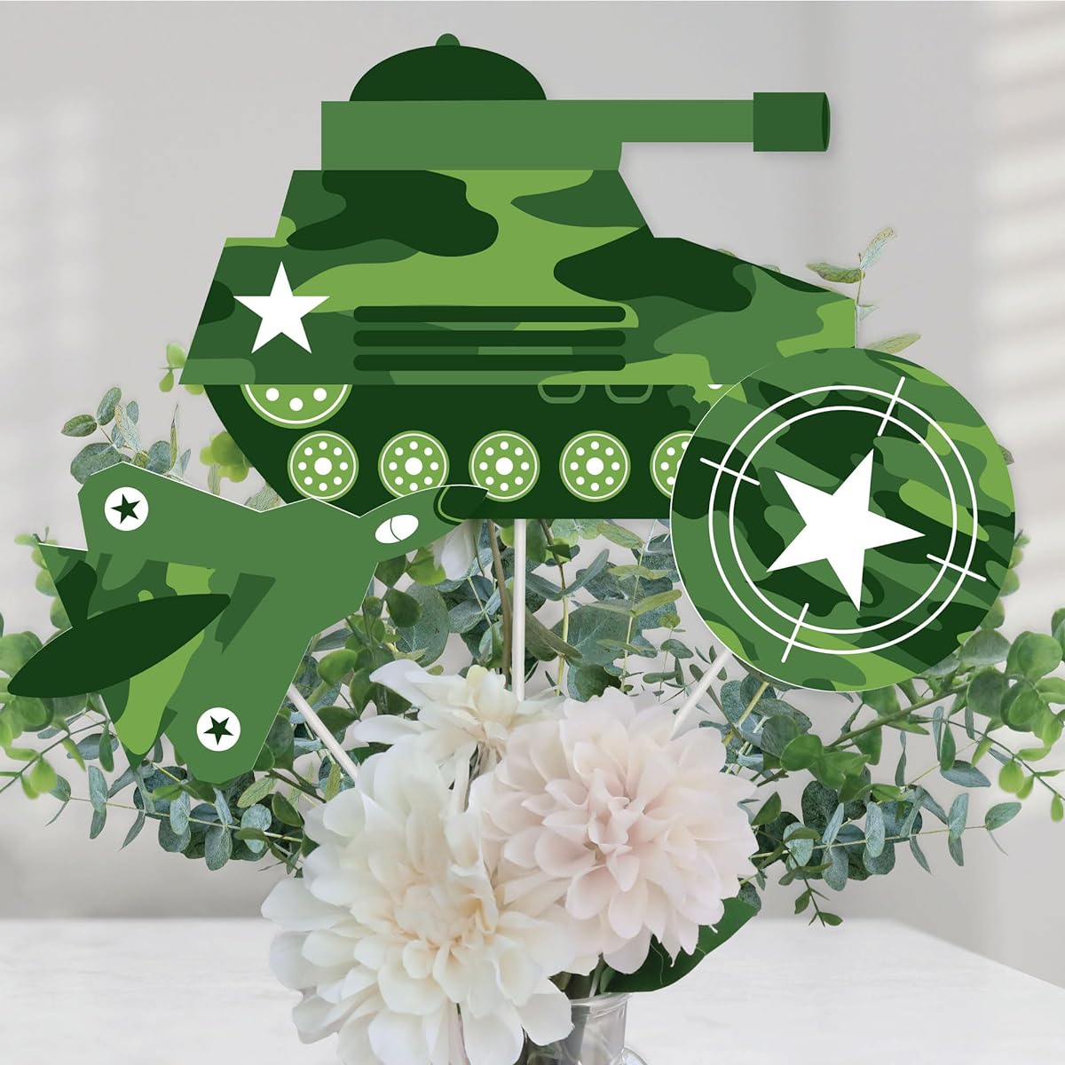 Camouflage Hero - Army Camouflage Party Centerpiece Sticks - Table Toppers - Set of 15