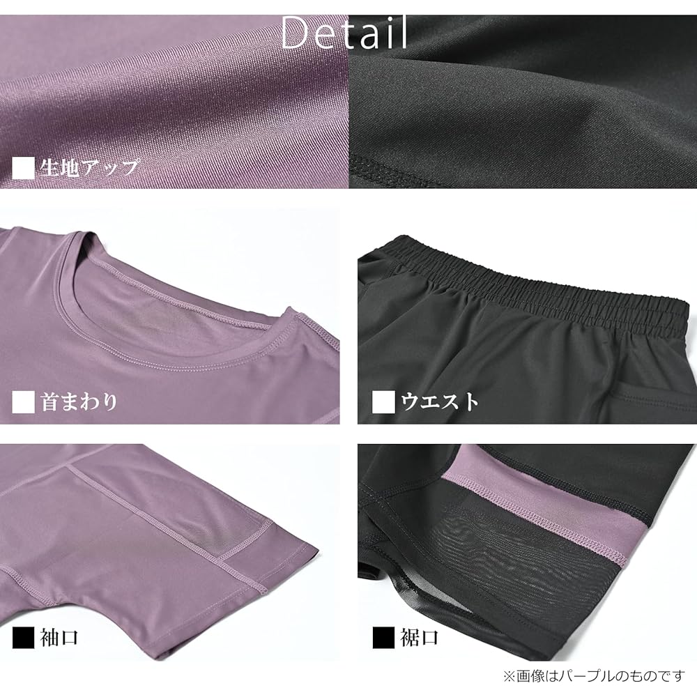 [JANJAM] Large Size Women's Top and Bottom 3 Piece Set Mesh Switching Short Sleeve T-shirt Shorts Leggings Pants Sportswear Setup