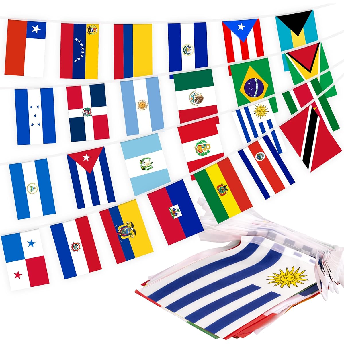 Latin America 25 Countries String Flags - String Pennant Banner Patriotic Event Decoration Sports Bar - 30ft 25 Flags