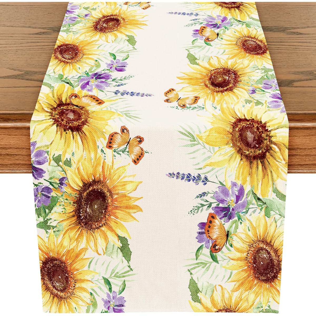 LeZakaa Linen Table Runner Sunflower Design Kitchen Dining Table Decoration for Indoor/Outdoor/Home Party Decor - 13 x 72 Inch