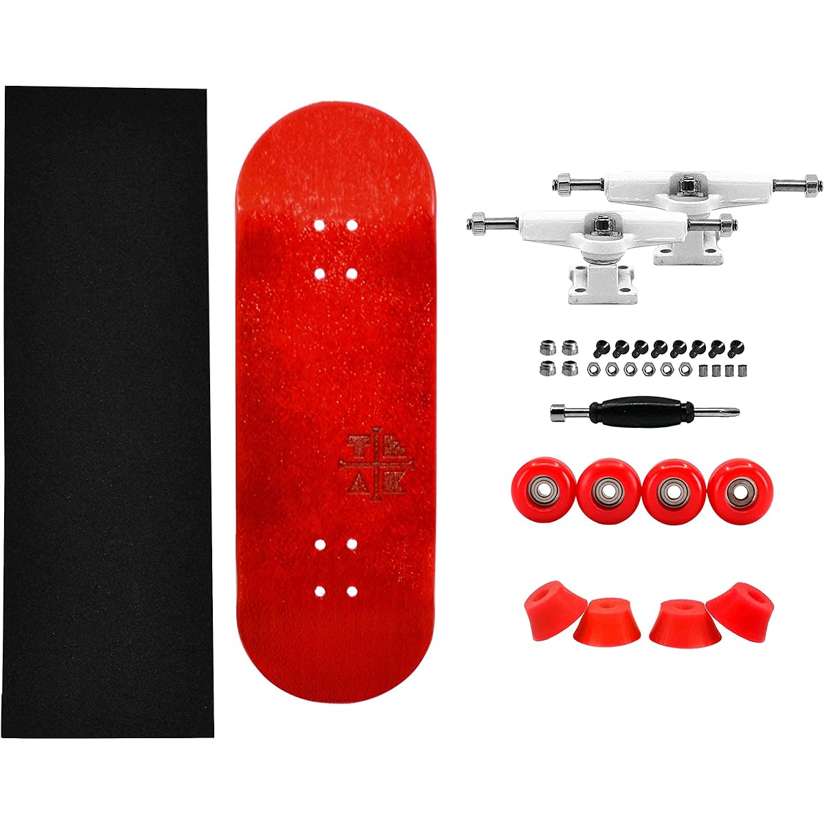 Teak Tuning Prolific Complete Fingerboard with Upgrade Components - Proboard Shape and Size Bearings Wheels Bushings Trucks - 32mm x 97mm Handmade Wood Board - Candy Cane Edition