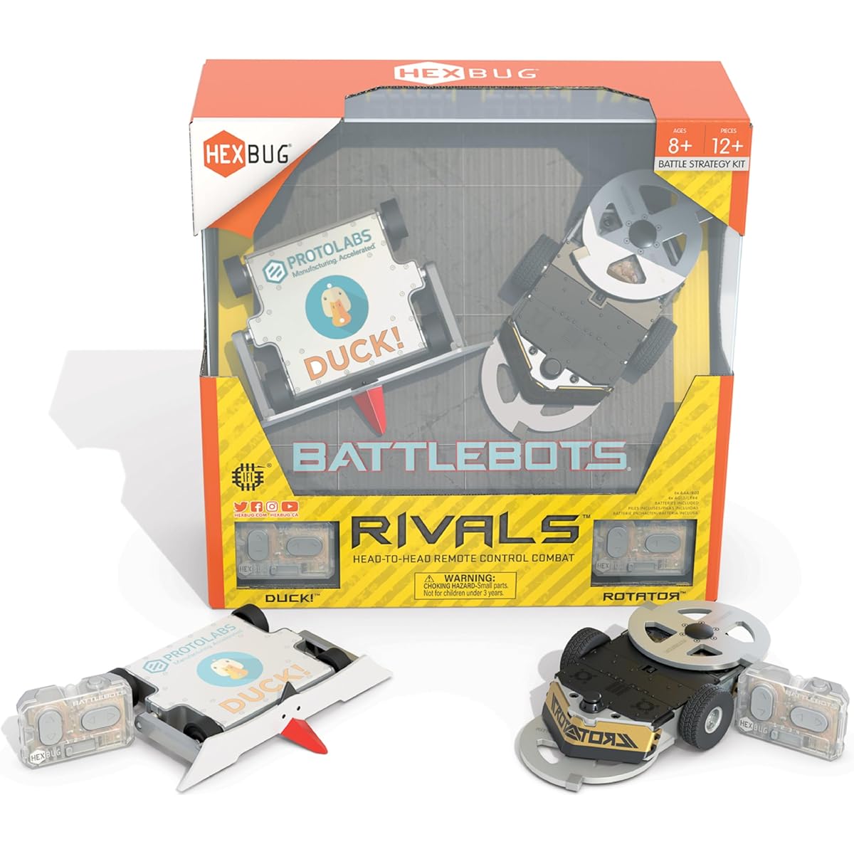 HEXBUG BattleBots Rivals 5.0 (Rotor and Duck) Remote Control Robot Toy for Kids, STEM Toy for Boys and Girls, Ages 8+, Batteries Included