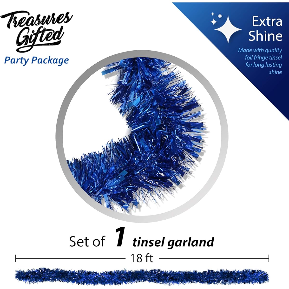 Treasures Gifted Christmas Tinsel Plain Mixed Cut 18ft, Pack of 1 Blue GENRVPNK-SET