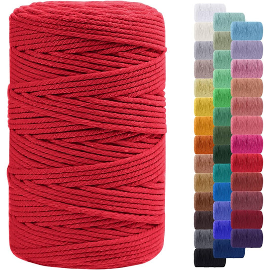 LEREATI 3mm Macrame Cord, 219 Yards Natural Cotton Cord Twine Macrame String for Crafts, Thick Color Macrame Rope Yarn for DIY Wall Hanger, Plant Holder, Knitting, Wedding Decoration (Red)