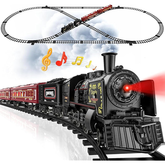 Hot Bee Train Set, Toy Train Set, Metal Toy Train with Luxury Track, Luminous Cars, Smoke, Sound and Light, Toddler Model Train Set for Boys Ages 3, 4, 5, 6, 7+, Birthday Gift