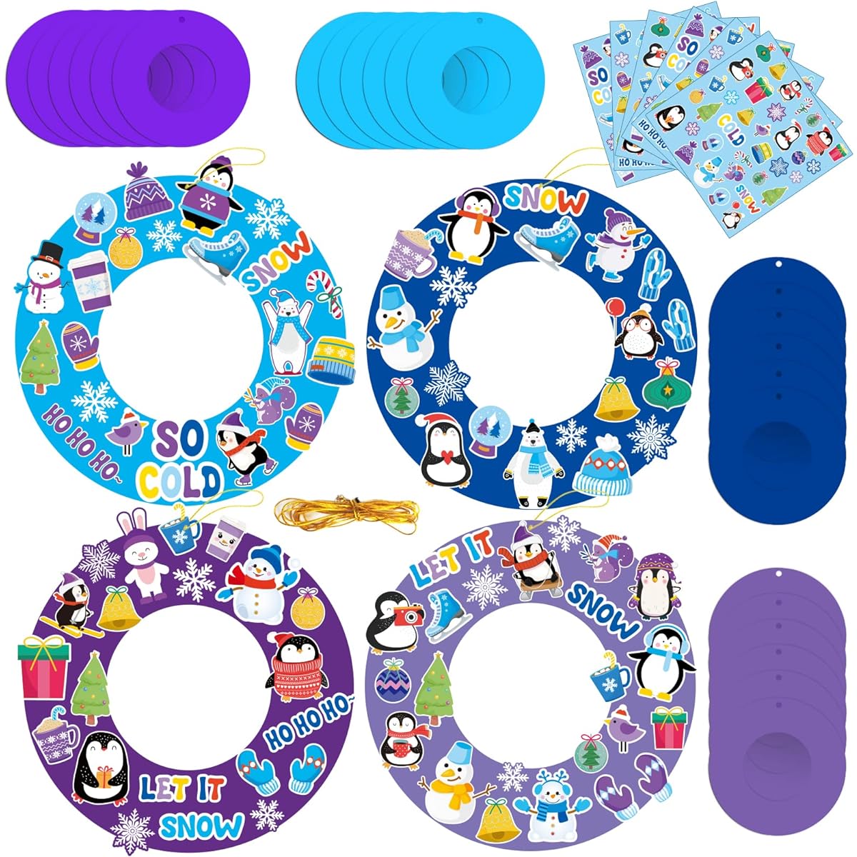 24 Pieces Winter Wreath Crafts for Preschoolers DIY Winter Paper Art Craft Kit with Snowman Snowflake Stickers for Home Classroom Indoor Game Activities
