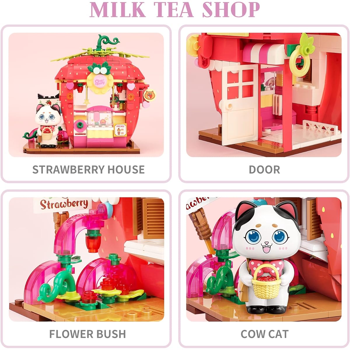 TOY PLAYER Cat Strawberry House Building Set Compatible with Lego Friends House Creative and Cute Building Kit Building Blocks Toy for 6+ Kids Best Gift