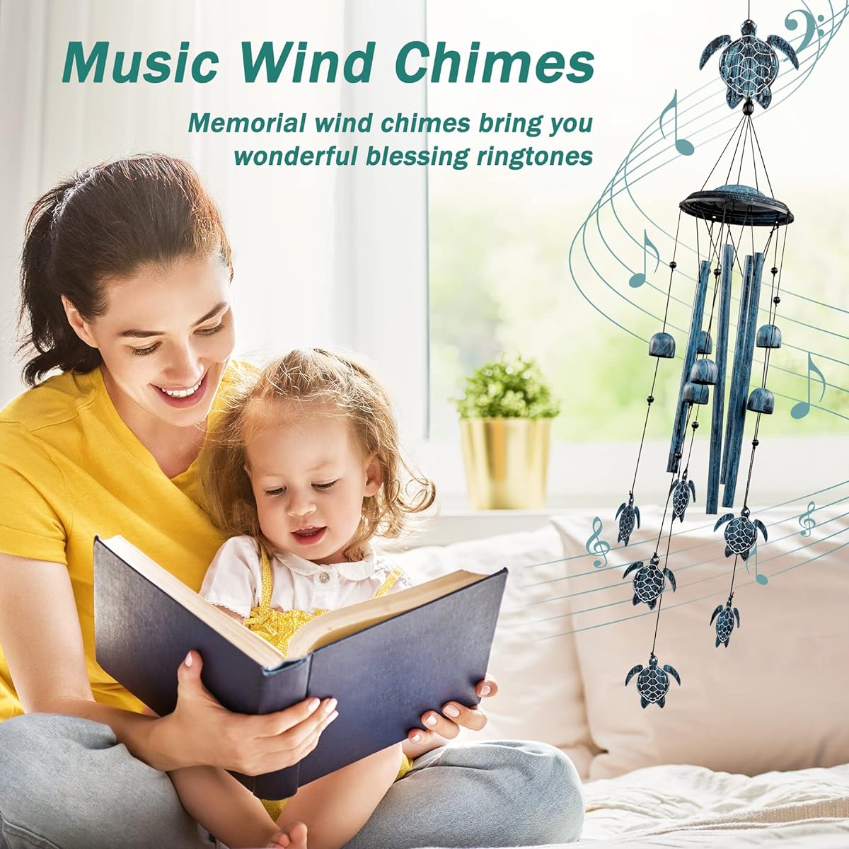 LESES Wind Chimes Sea Turtle Wind Chime for Outside with 4 Aluminum Tubes, Windchimes Outdoors Clearance Home Garden Patio Decor Memorial Wind Chimes for Mom Grandma Unique Birthday Festival Gifts