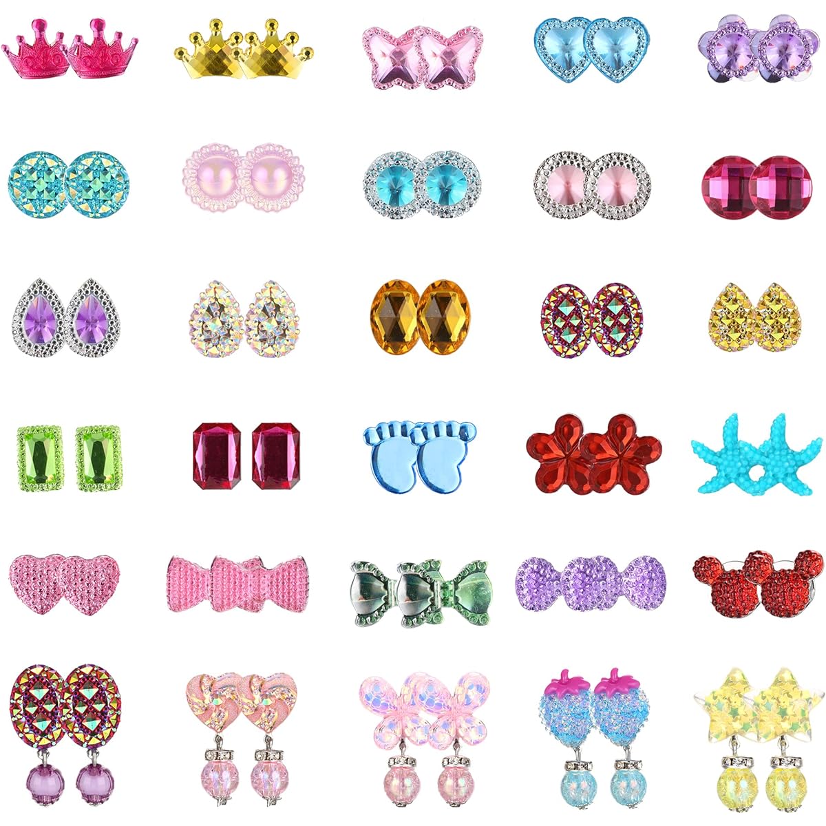 JeryWe 30 Pairs Clip On Earrings for Women, Hypoallergenic Clip Earrings for Women Teens, Non Piercing Earrings, Toy Earrings, Princess Play Jewelry, Party Favors