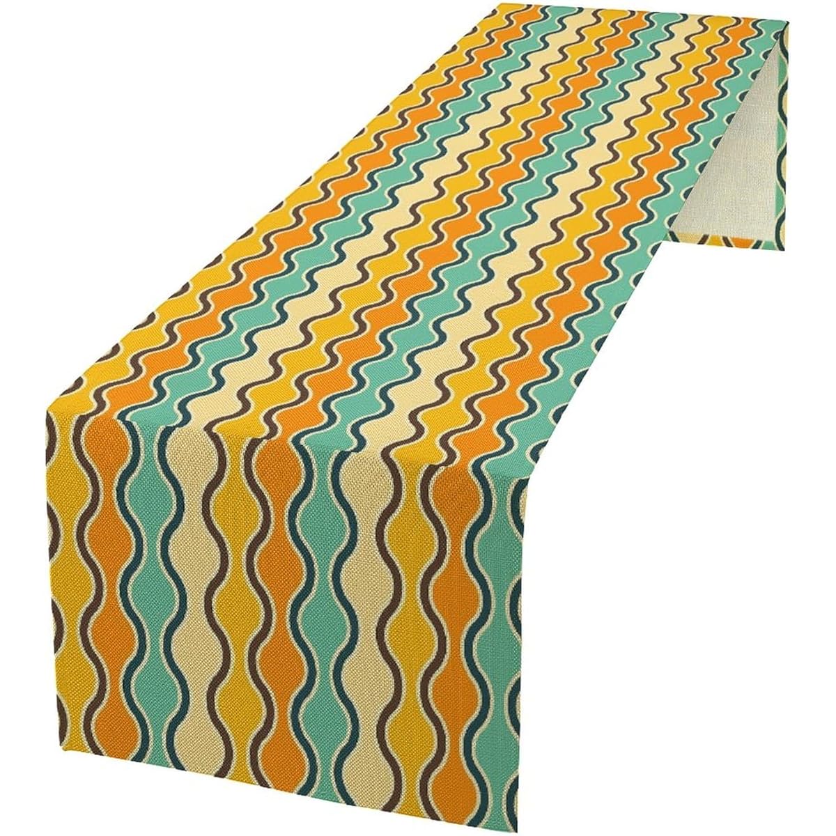 Orange Yellow Turquoise Coffee Table Runner for Kitchen Dining Table Midcentury Geometric Stripes for Kitchen Dining Modern Table Decor 13x60 Inch