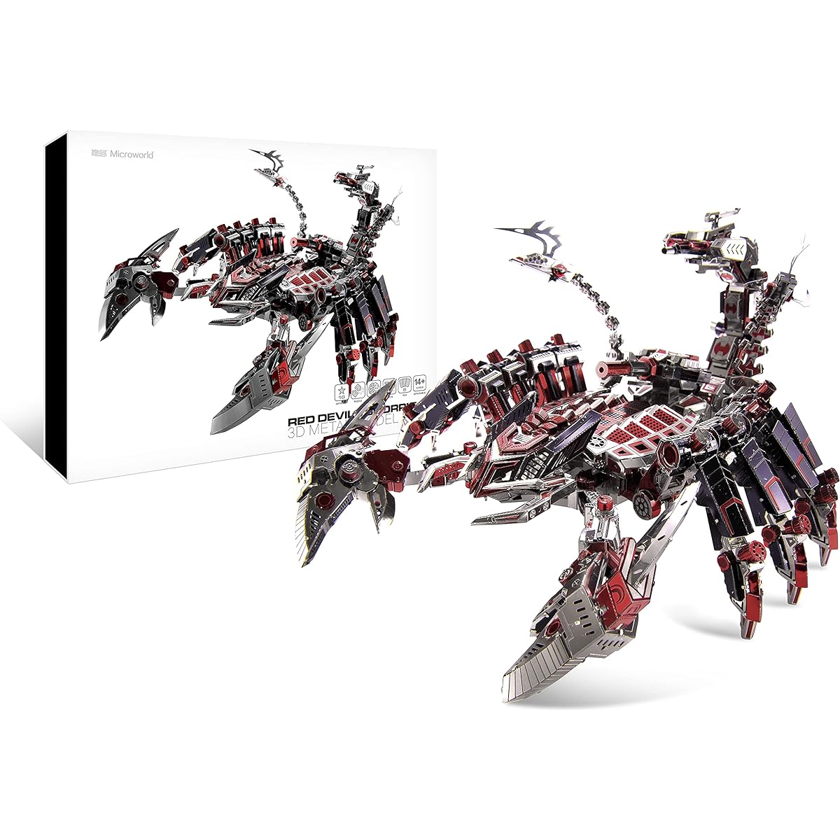 Microworld 3D Metal Puzzle Mechanical Red Devils Scorpion Challenge Animal Model Assembly Kit Jigsaw Puzzle Laser Cut Brain Teaser DIY Puzzle for Adults Men Boys D003