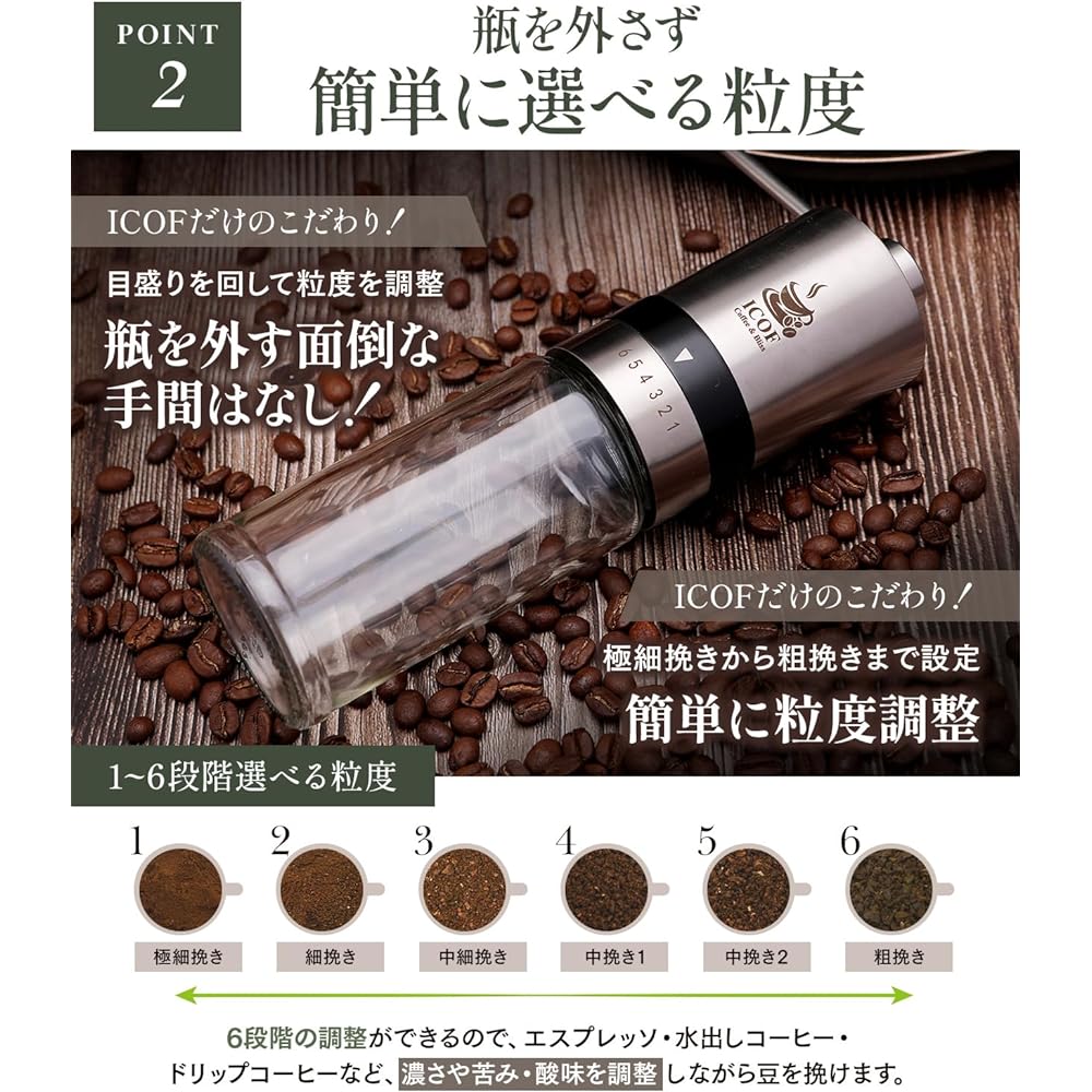 [Super-hard stainless steel blades that grind surprisingly smoothly] Hand-ground coffee mill, large capacity 60g ICOF, manual coffee mill, coffee grinder, manual bean grinder, outdoor, camping