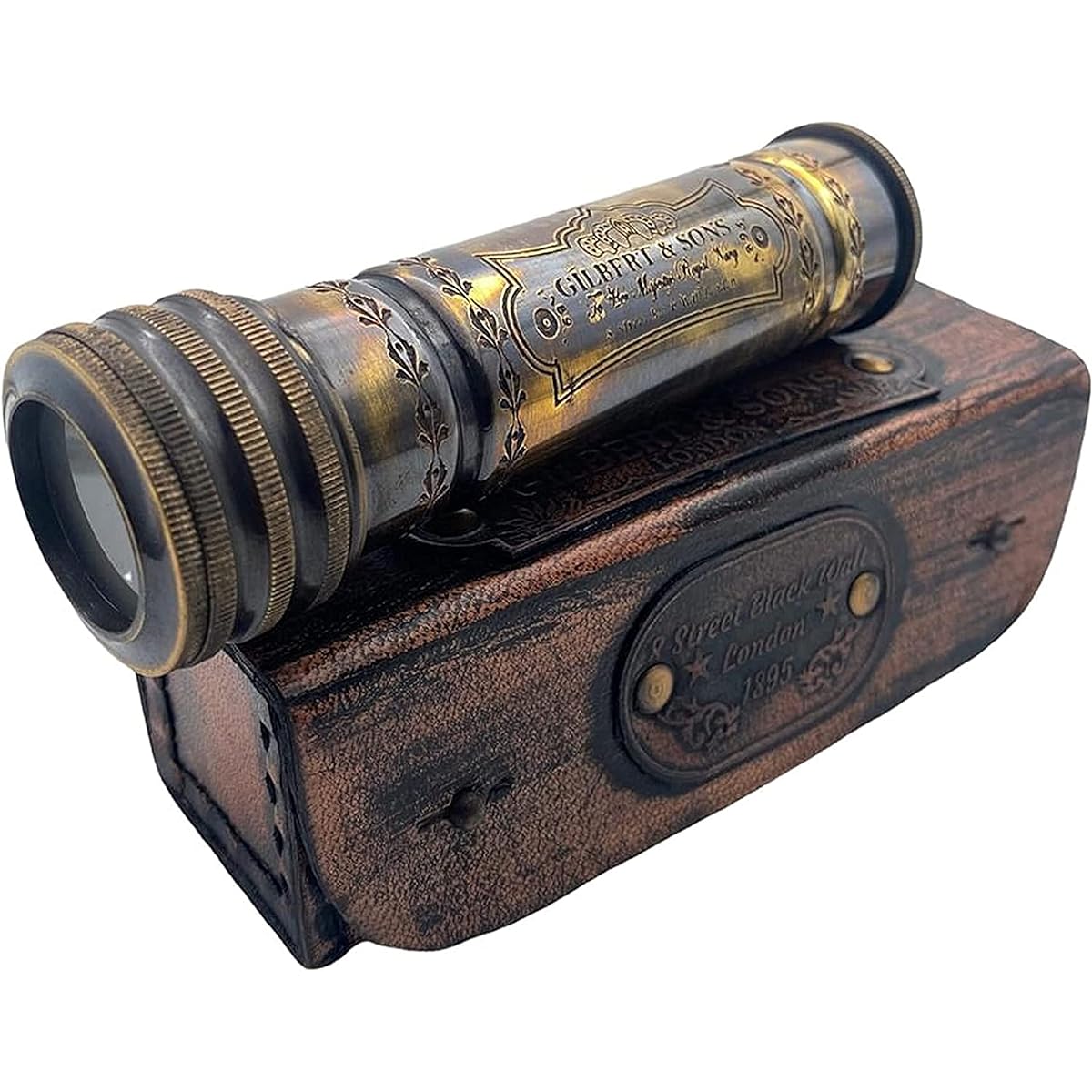 Custom Vintage Replica Antique Brass Kaleidoscope with Leather Box Vintage Look Antique Finish Kaleidoscope for Children Friends Family Children