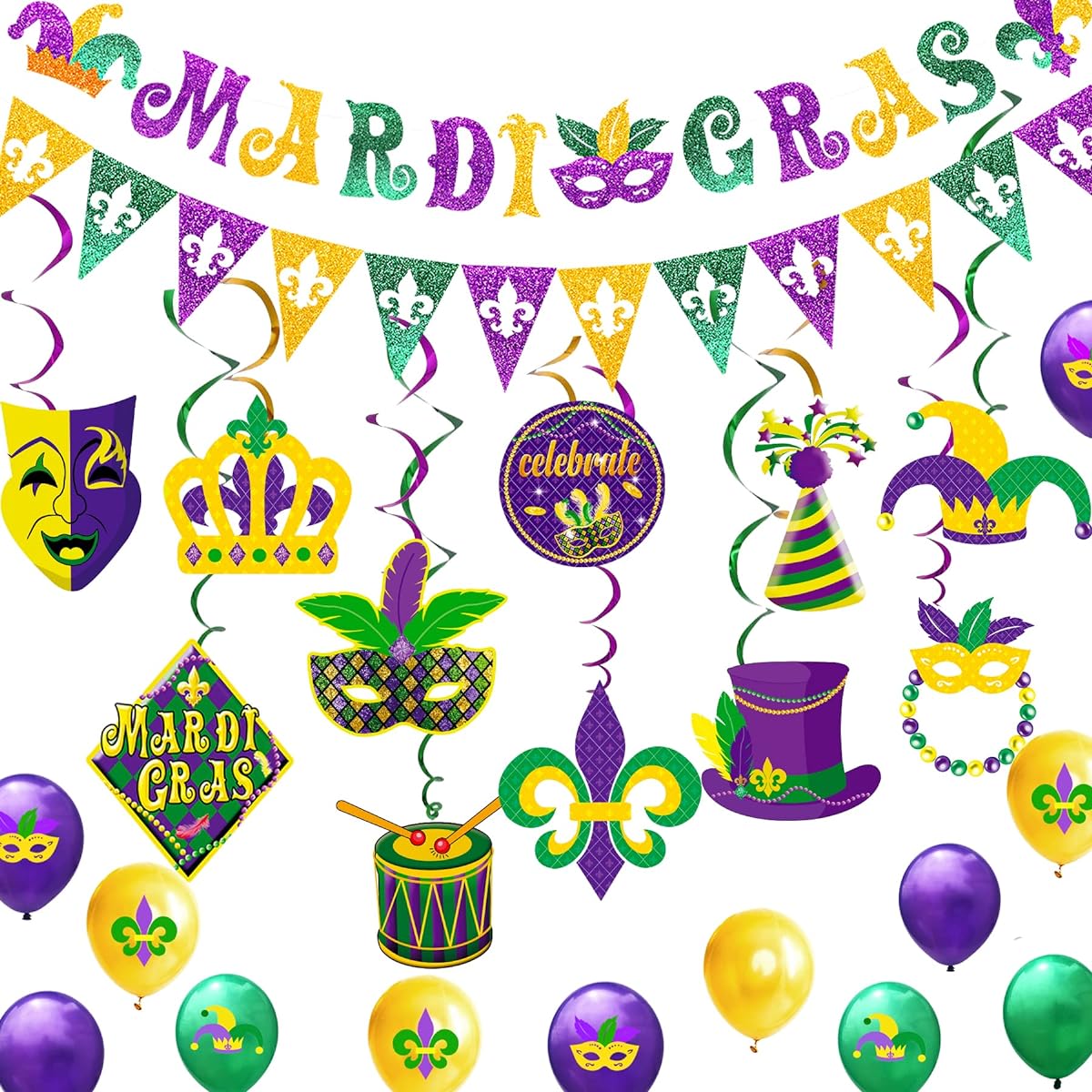 Nalyee Mardi Gras Decorations Party Supplies Mardi Gras Banner Garland New Orleans Masquerade Party Supplies Mardi Gras Outdoor Indoor Hanging Decoration Carnival Masquerade Thick Tuesday Decorations