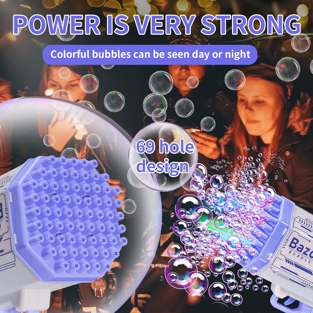 Bubble Gun Bazooka Bubble Gun 69 Holes Bubble Gun with 4 Bottles of Bubble Liquid for Children Adults Indoor Outdoor Birthday Wedding Event