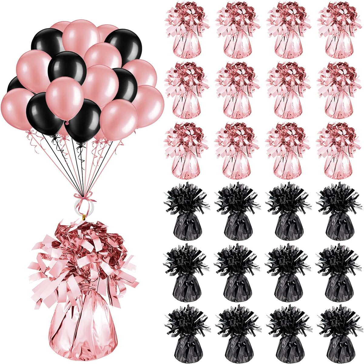 36 Piece Black Rose Gold Party Metallic Balloon Weight Set Heavy Solid Balloon Weight Table Centerpiece for Women Girls Rose Gold Black Birthday Party Decoration Supplies
