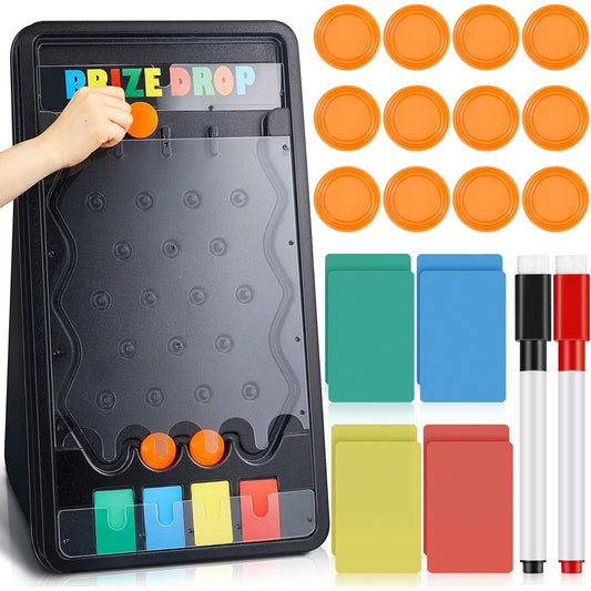 Prize Drop Board Foldable Stand Disc Drop Board Game Customizable 4 Slots 12 Pack with 8 Colored Papers and 2 Markers for Carnival Trade Show Parties (25 x 14 inches)