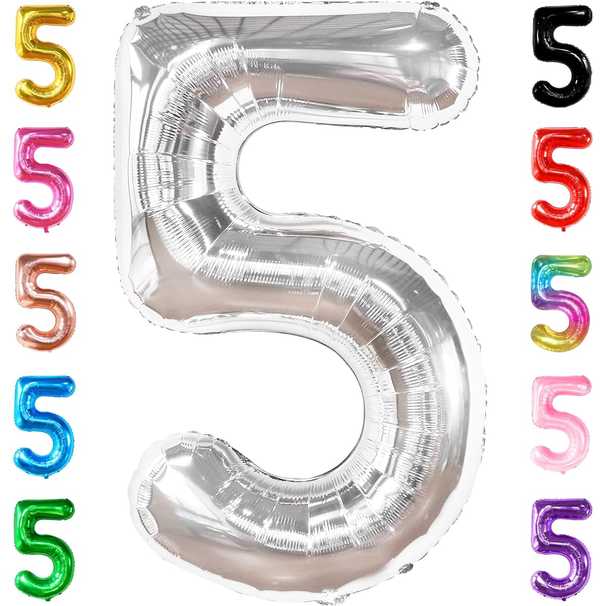KatchOn Big Silver Number 5 Balloon - 40 Inch | Number 5 Balloon Silver 5th Birthday Decorations for Girls | 5th Balloon 5th Birthday Decorations