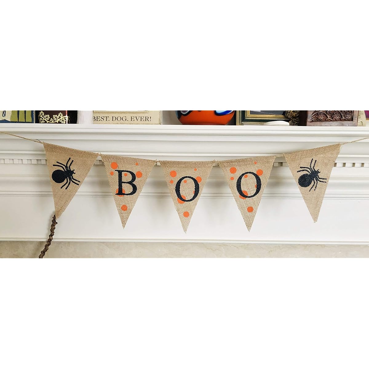 Jolly Jon Halloween Party Decorations Boo Banner - Ready to Hang Burlap Bunting - Hanging Spider Burlap Garland Decor - Trick or Treat Halloween Decorations