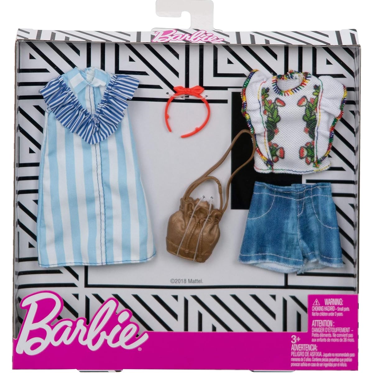 Barbie Clothes: 2 Outfits Doll Include A Blue and White Shirt Dress, Gift for 3 to 8 Year Olds
