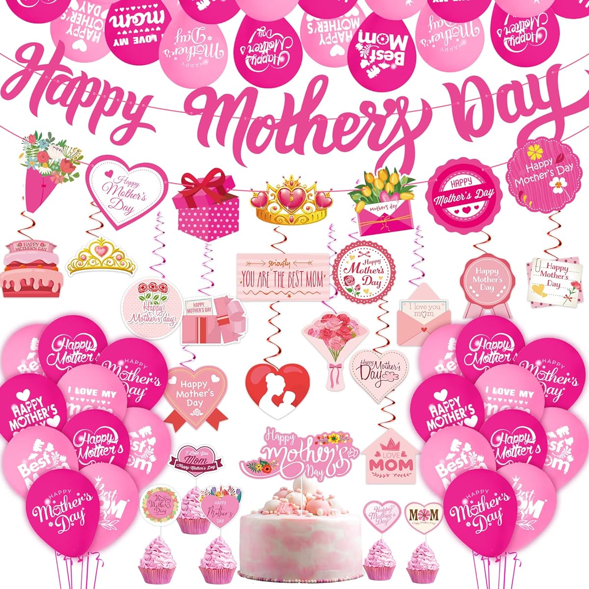 Happy Mother's Day Balloons Party Decorations Supply Great Mom Best Mommy Ever Mama Balloons Set for Mother's Day Party Birthday Decorations