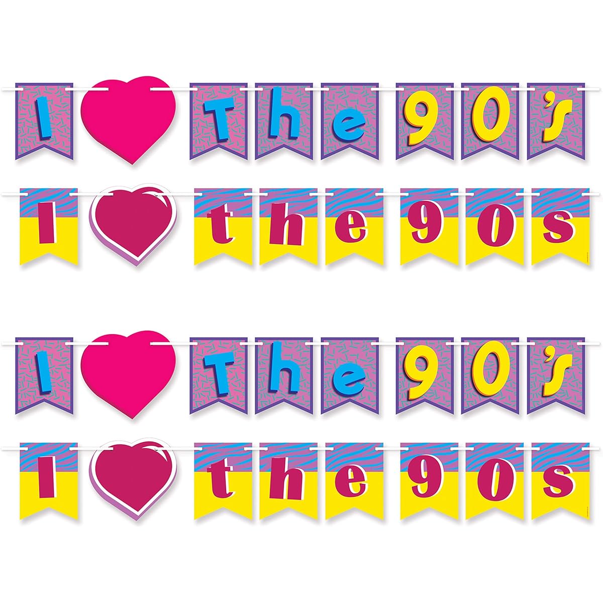 Beistle 53518 I Love The 90's Streamer Set, 2 Pieces, 6" 6.75" x 12', Multicolor