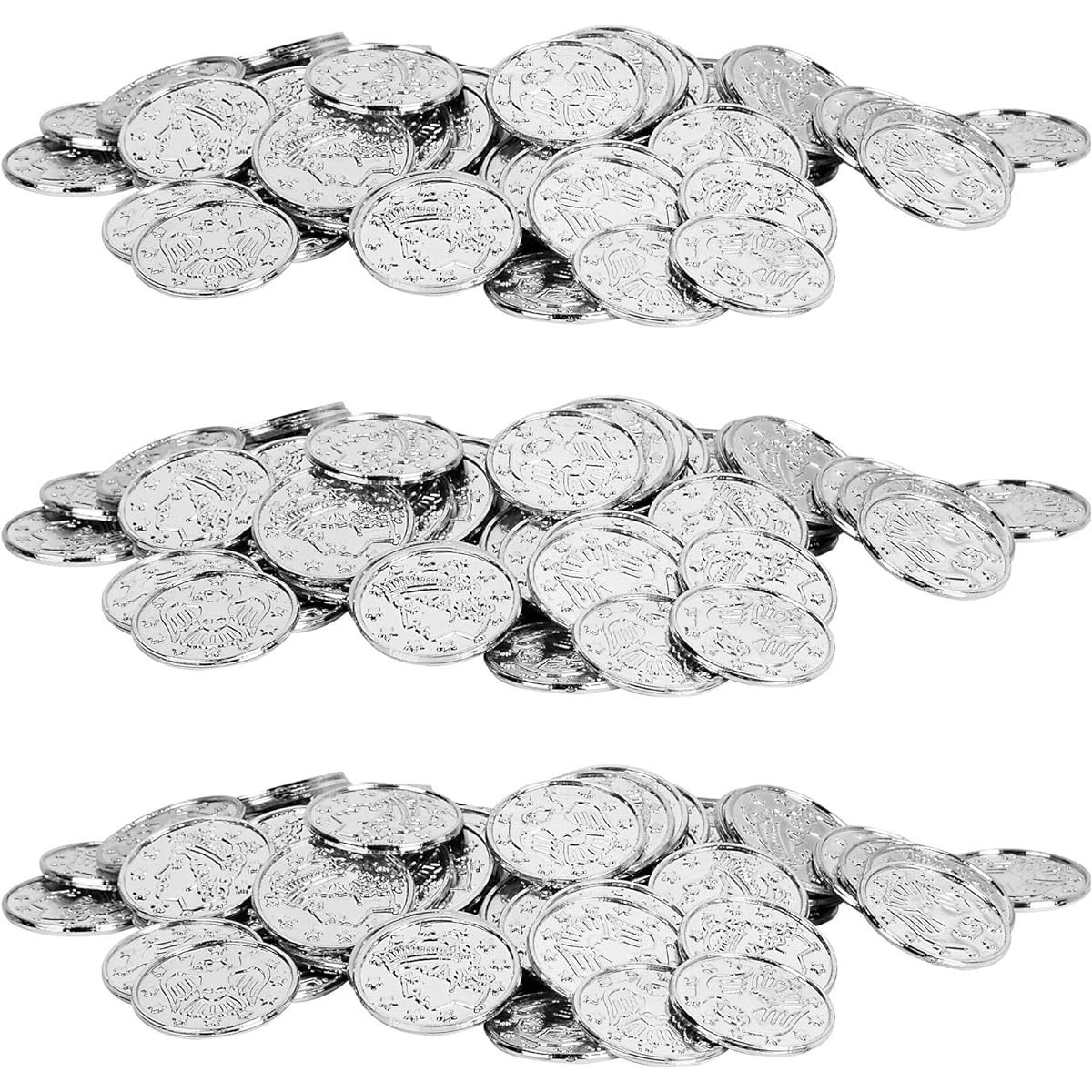Beistle 300 Pieces Silver Embossed Plastic Coins Casino Western and Pirate Themed Treasure Chest Party Favors 1.5 Inch