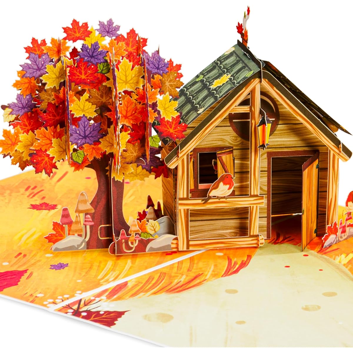 Paper Love Frndly Cozy Autumn Home 3D Pop Up Card Handcrafted 100% Recycled Eco Friendly 8" x 6" Cover with Removable Note Tag